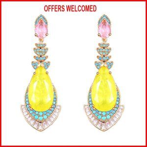 Vintage Teardrop Dangle Earrings 925 Sterling Silver 14K Gold Plated